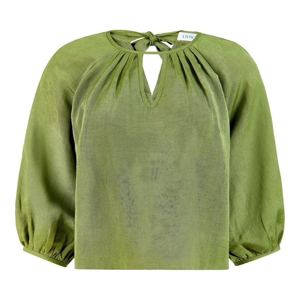 LIVRO NWT Linen Travel Top Boxwood Green XS Keyhole 3/4 Sleeve